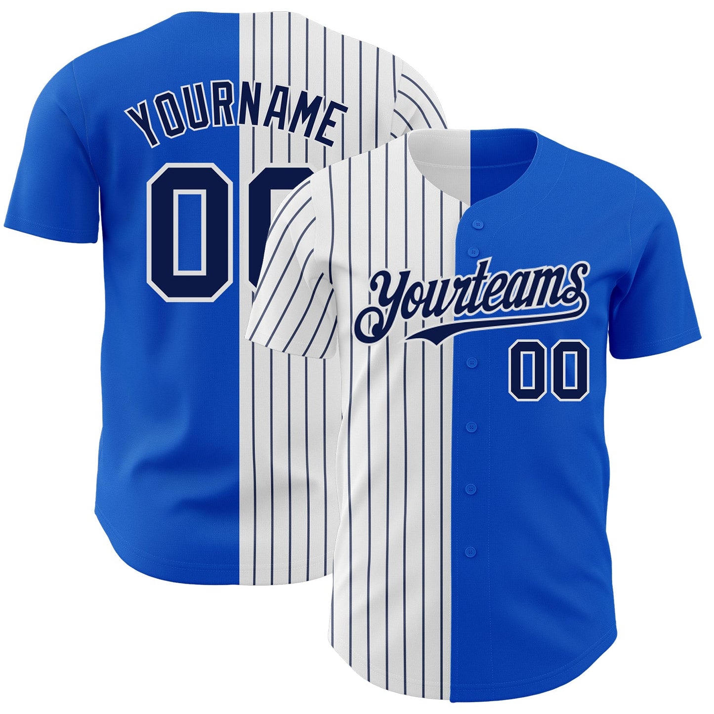 Custom Thunder Blue White-Navy Pinstripe Authentic Split Fashion Baseball Jersey - Main View