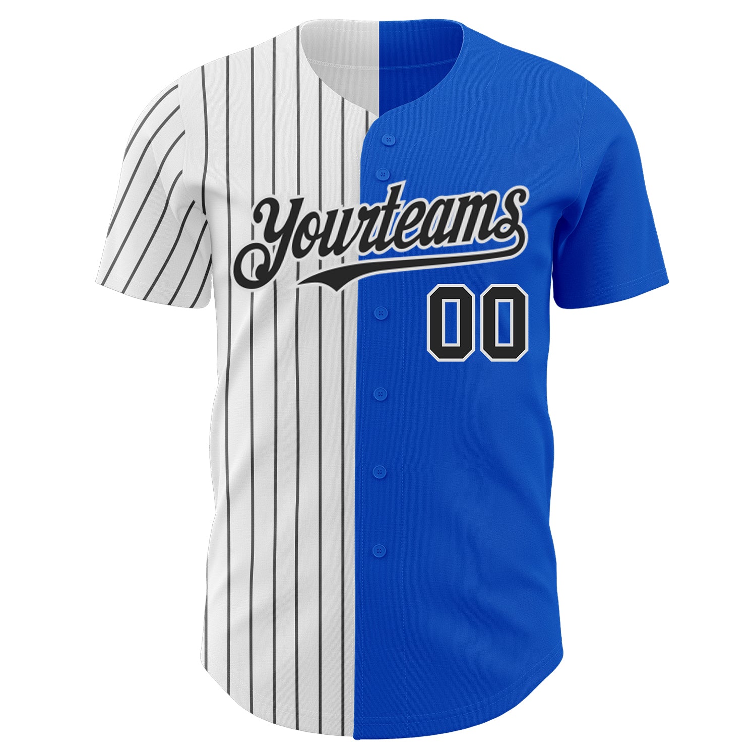 Custom Thunder Blue White-Black Pinstripe Authentic Split Fashion Baseball Jersey view 2