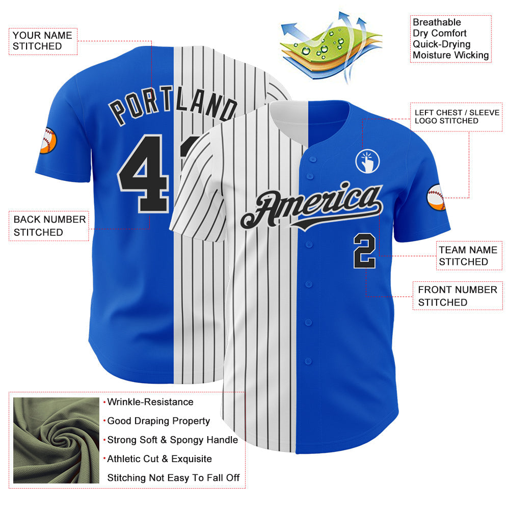 Custom Thunder Blue White-Black Pinstripe Authentic Split Fashion Baseball Jersey view 3