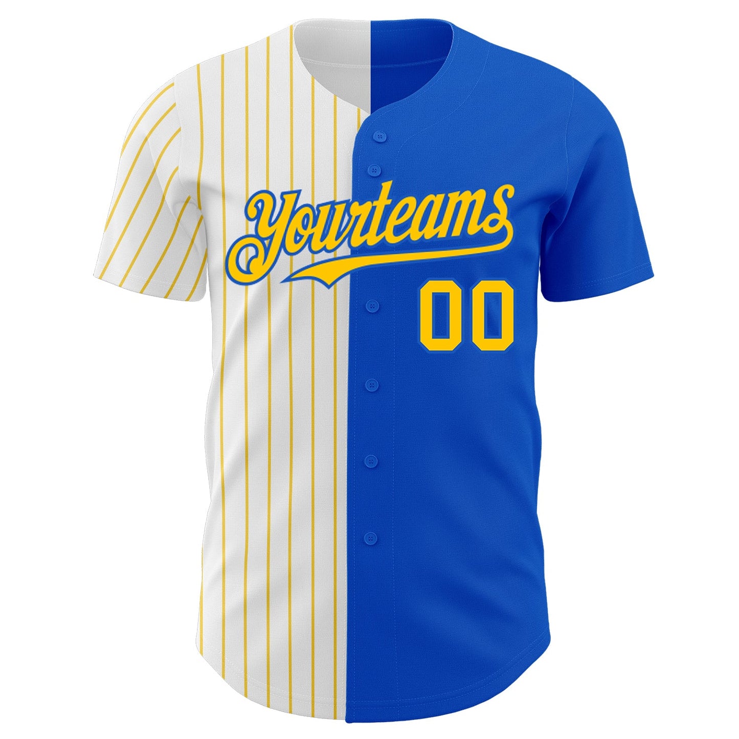 Custom Thunder Blue White-Yellow Pinstripe Authentic Split Fashion Baseball Jersey view 2