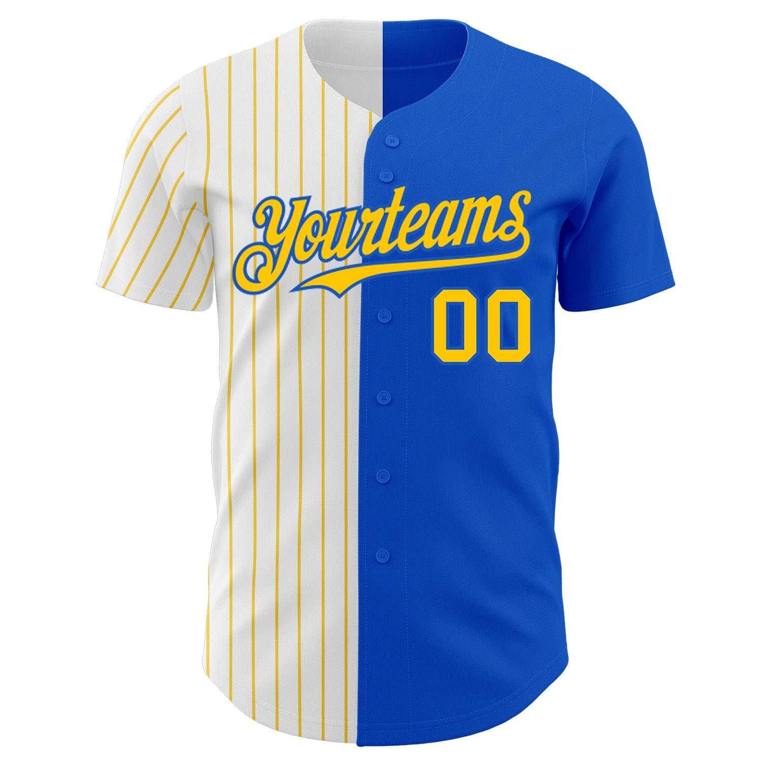 Custom Thunder Blue White-Yellow Pinstripe Authentic Split Fashion Baseball Jersey view 2
