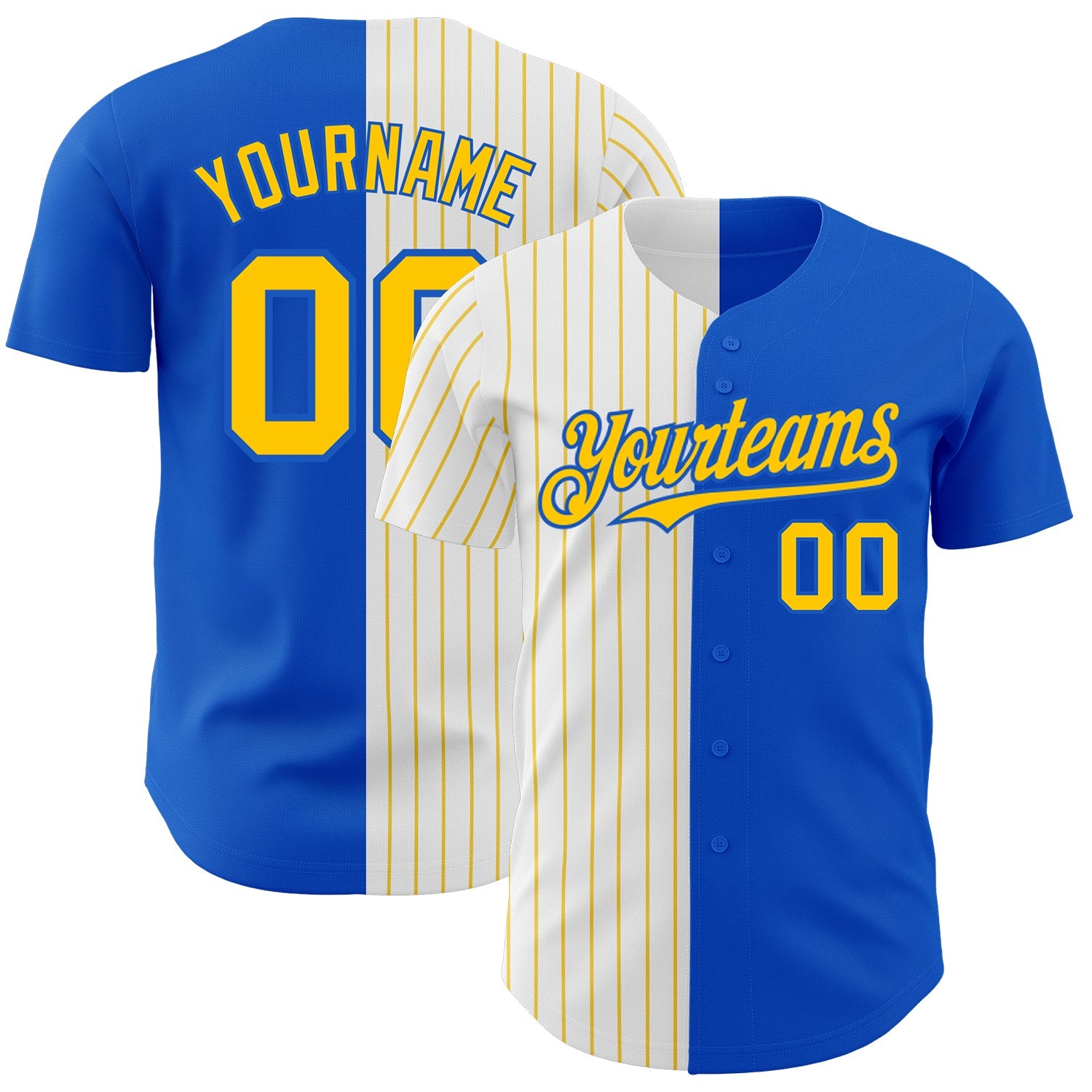 Custom Thunder Blue White-Yellow Pinstripe Authentic Split Fashion Baseball Jersey - Main View