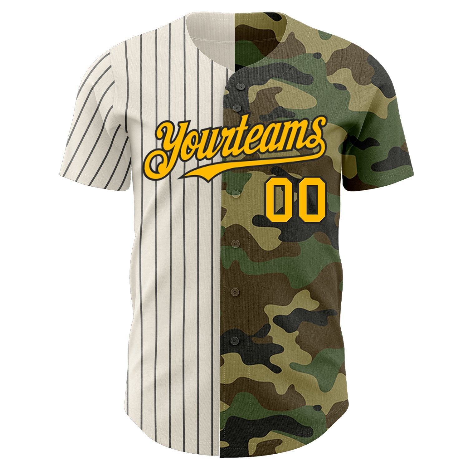 Custom Camo Gold Cream-Black Pinstripe Authentic Split Fashion Salute To Service Baseball Jersey view 2