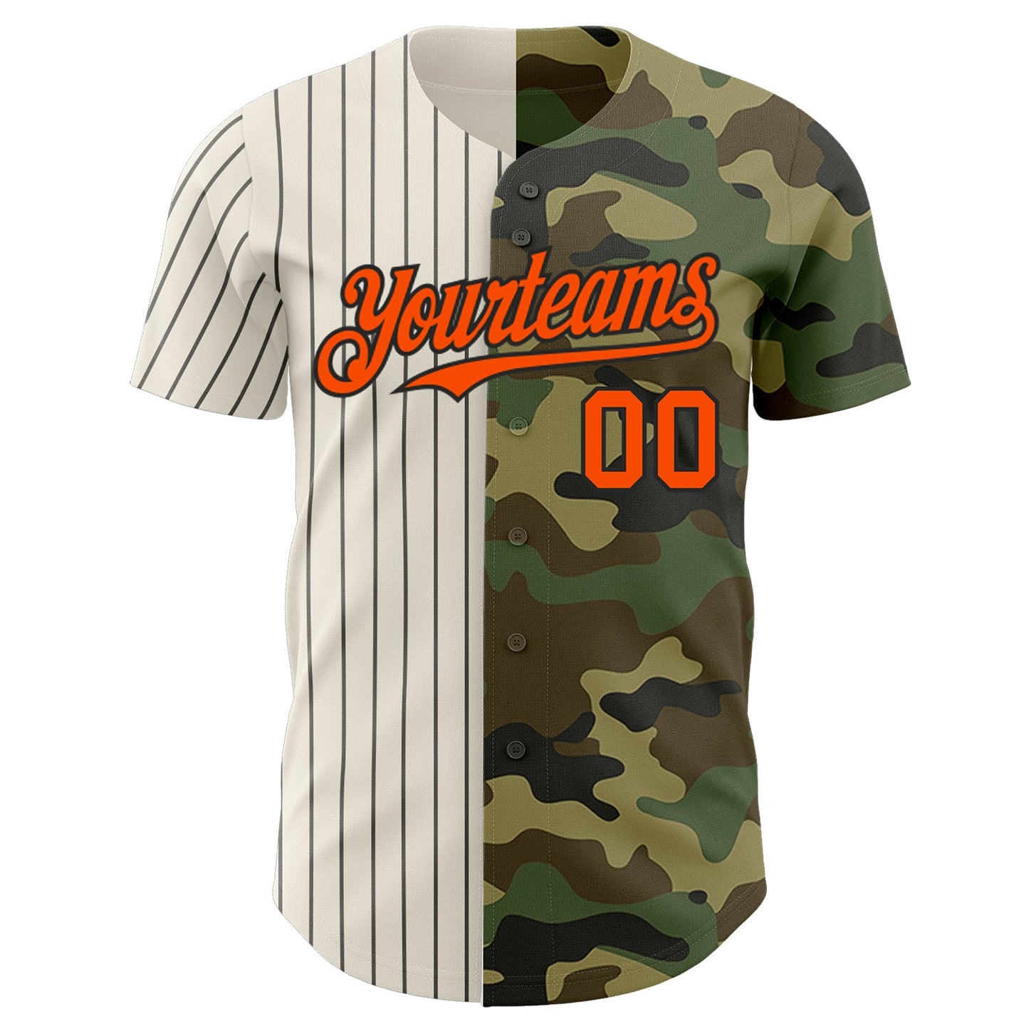 Custom Camo Orange Cream-Black Pinstripe Authentic Split Fashion Salute To Service Baseball Jersey view 2