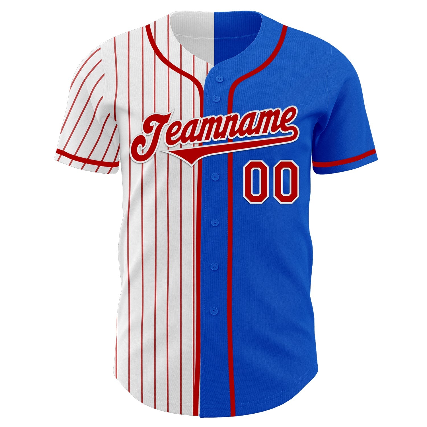 Custom Thunder Blue Red-White Red Pinstripe Authentic Split Fashion Baseball Jersey view 2