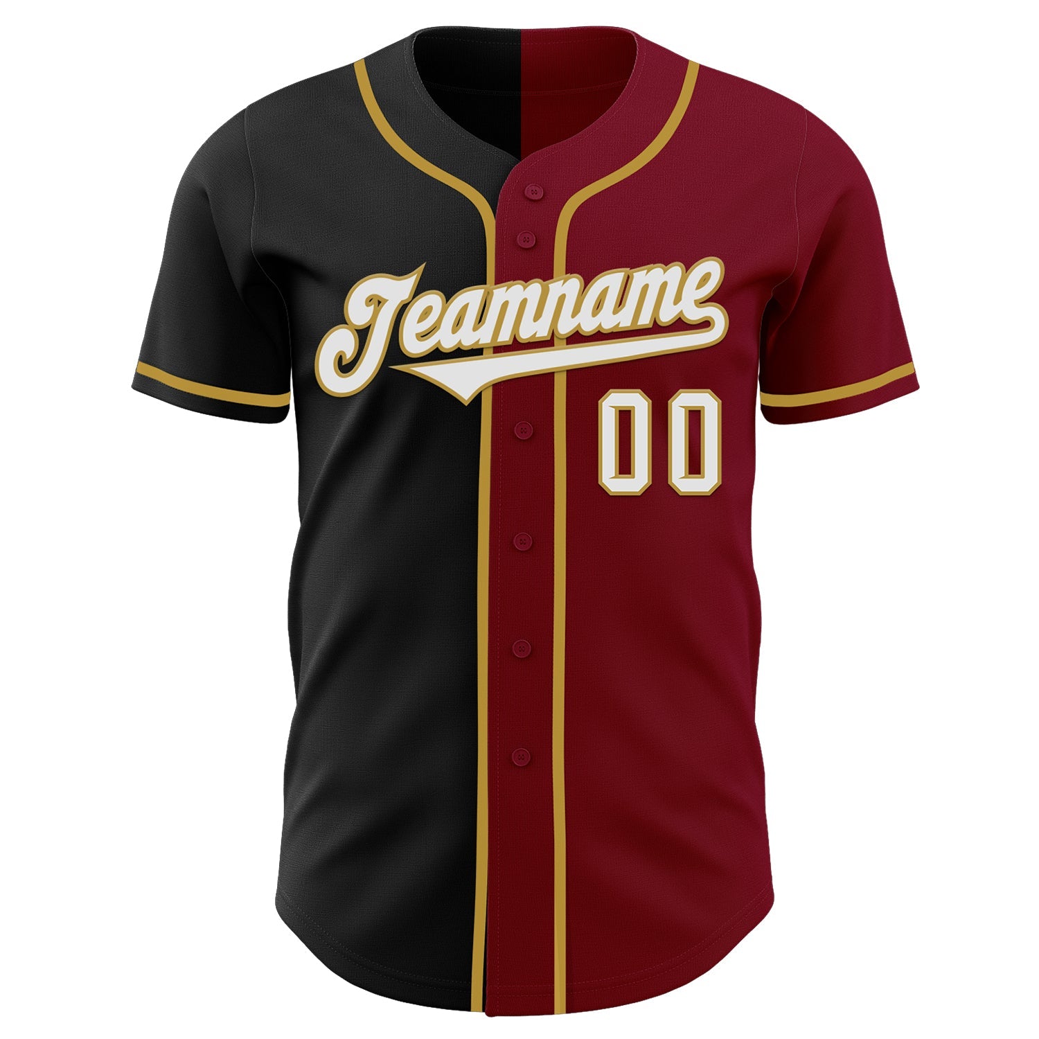 Custom Crimson Black-Old Gold Authentic Split Fashion Baseball Jersey view 2