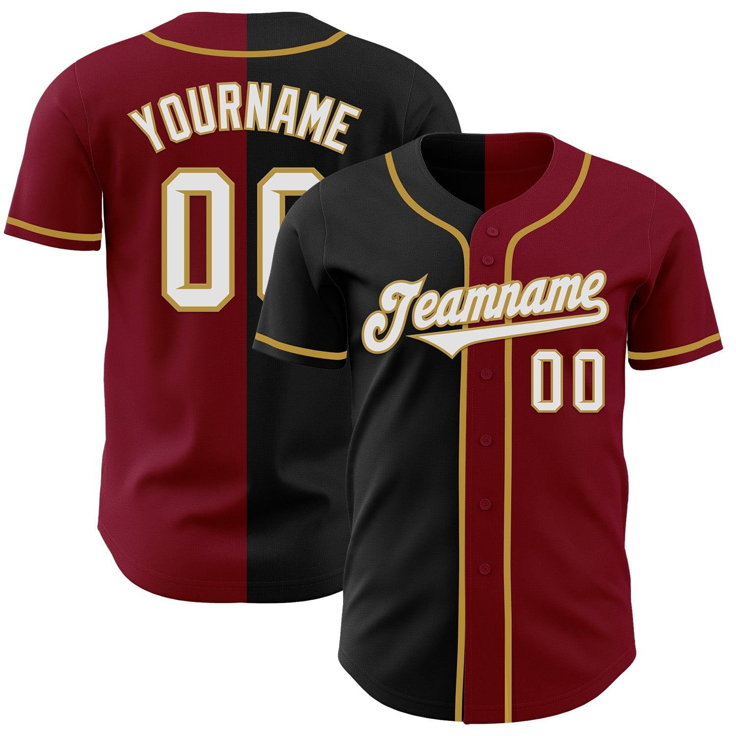 Custom Crimson Black-Old Gold Authentic Split Fashion Baseball Jersey - Main View