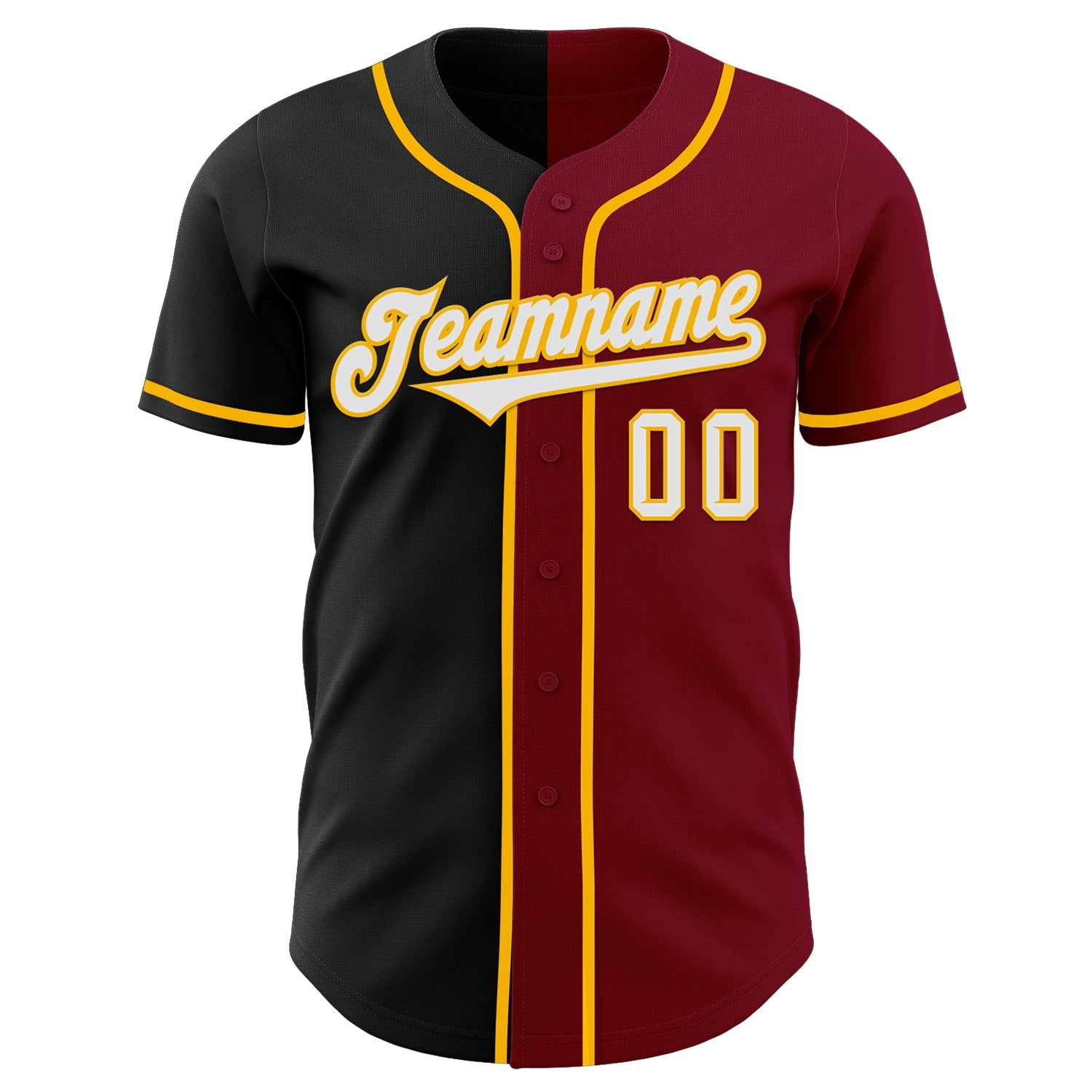 Custom Crimson Black-Gold Authentic Split Fashion Baseball Jersey view 2