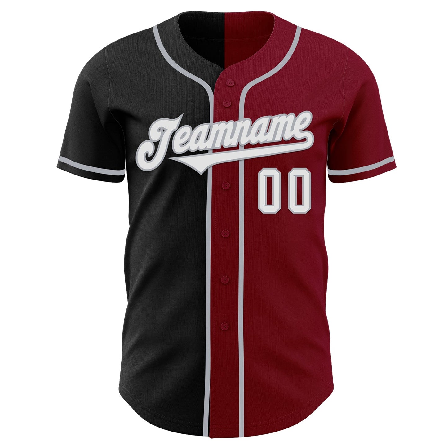 Custom Crimson Black-Gray Authentic Split Fashion Baseball Jersey view 2