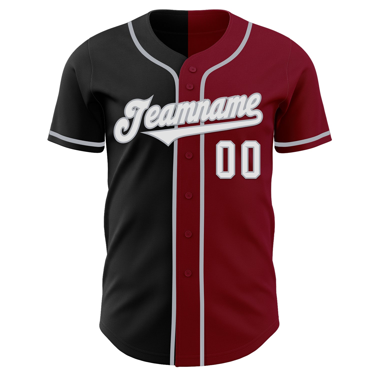 Custom Crimson Black-Gray Authentic Split Fashion Baseball Jersey view 2
