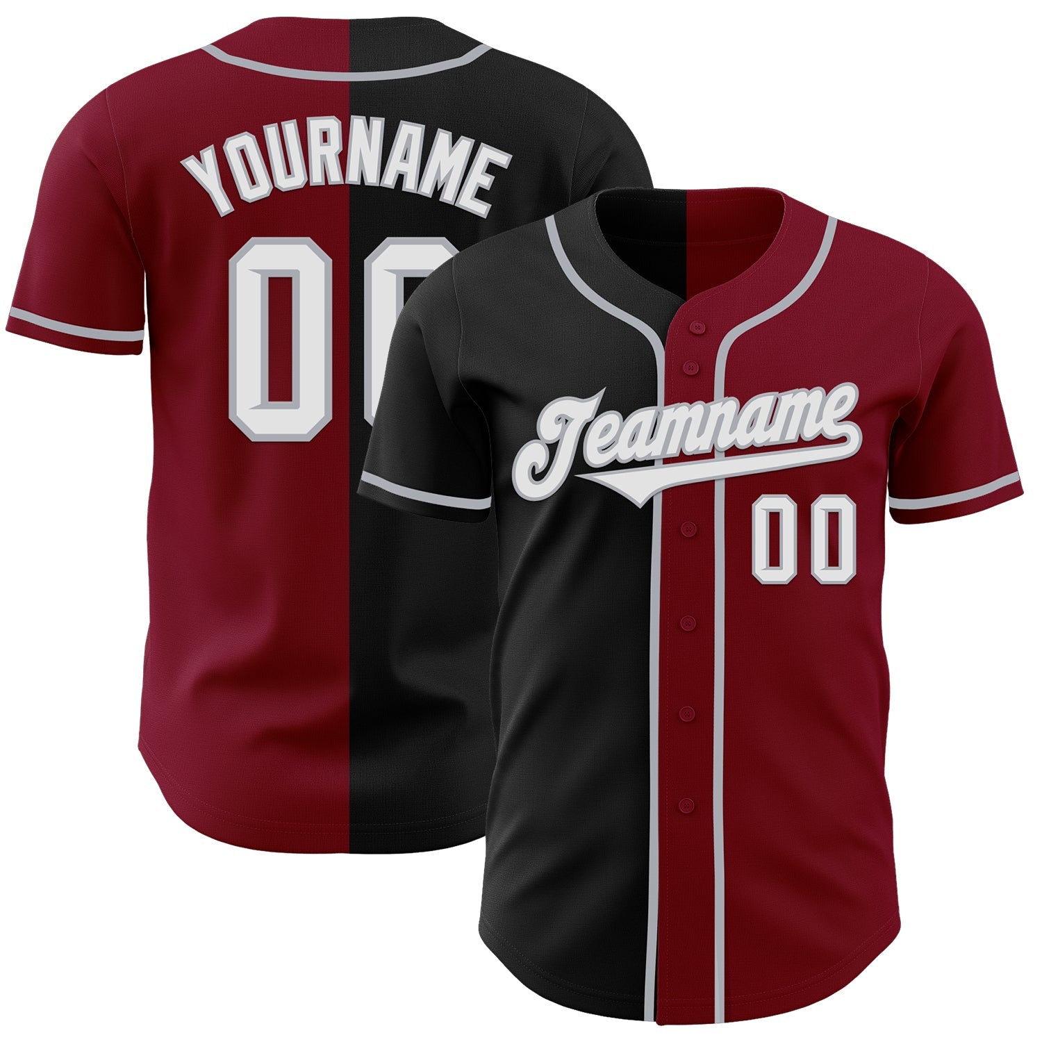 Custom Crimson Black-Gray Authentic Split Fashion Baseball Jersey - Main View
