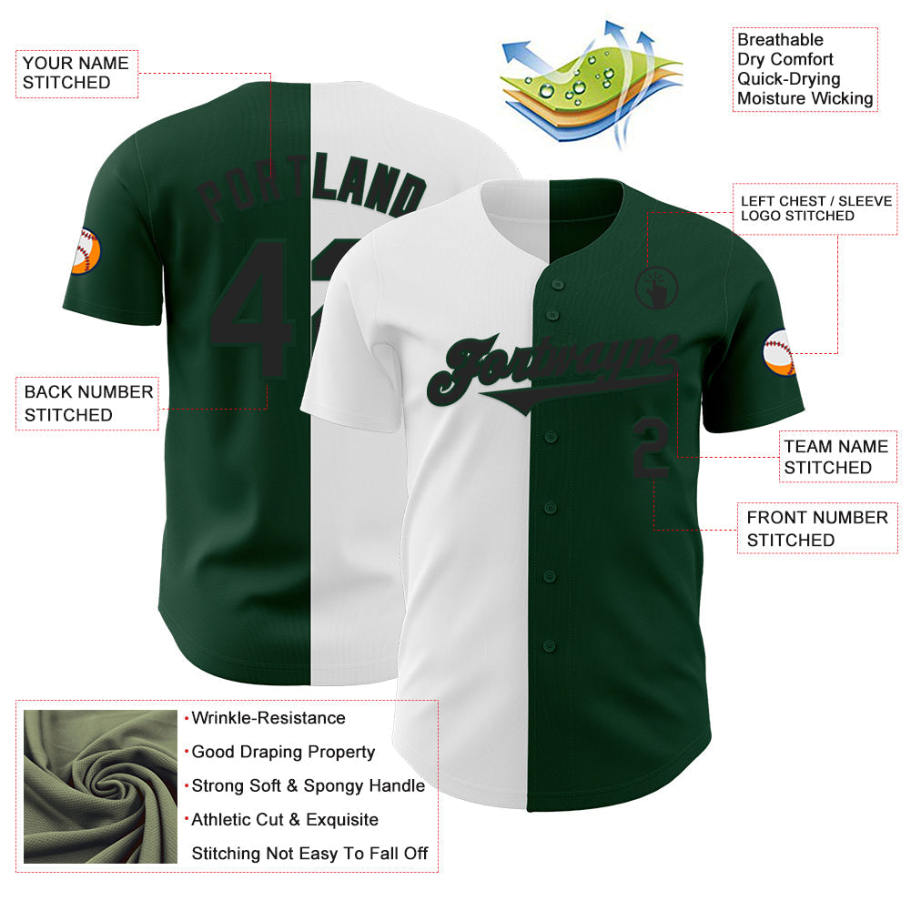 Custom Green Black-White Authentic Split Fashion Baseball Jersey view 3