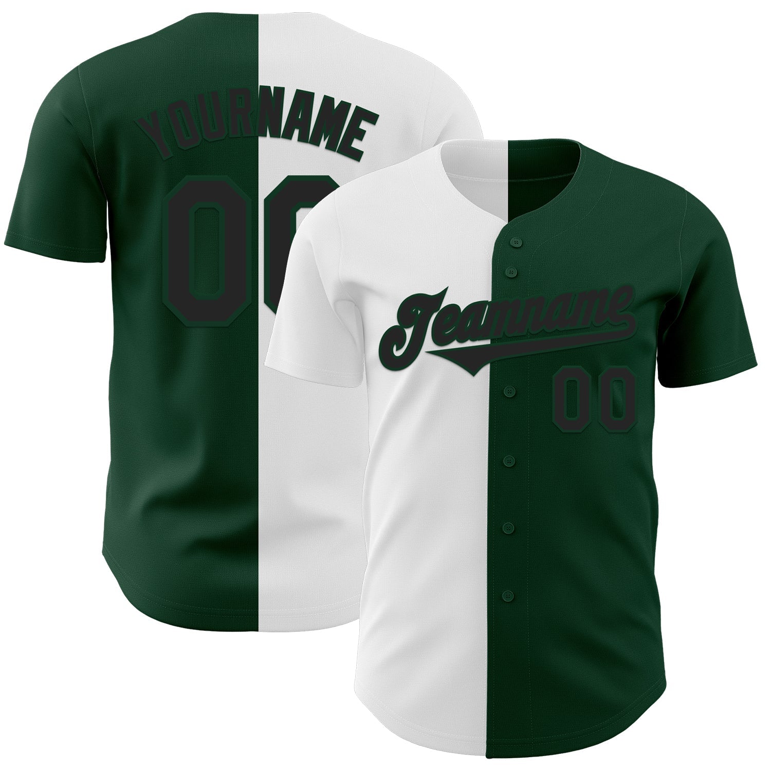 Custom Green Black-White Authentic Split Fashion Baseball Jersey - Main View