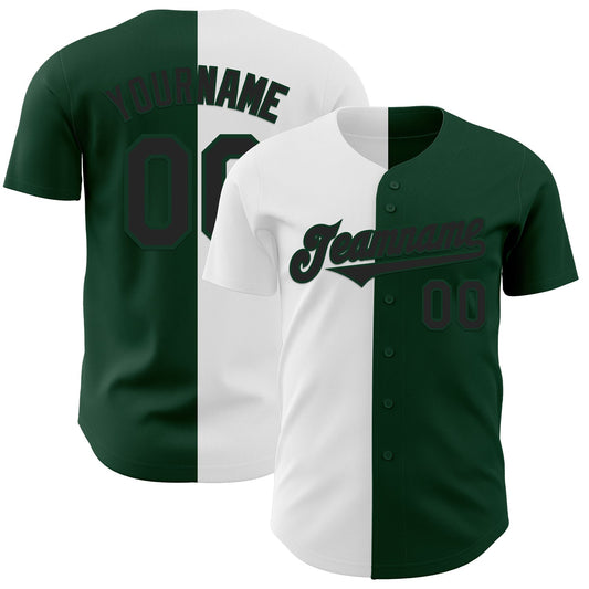 Custom Green Black-White Authentic Split Fashion Baseball Jersey - Main View