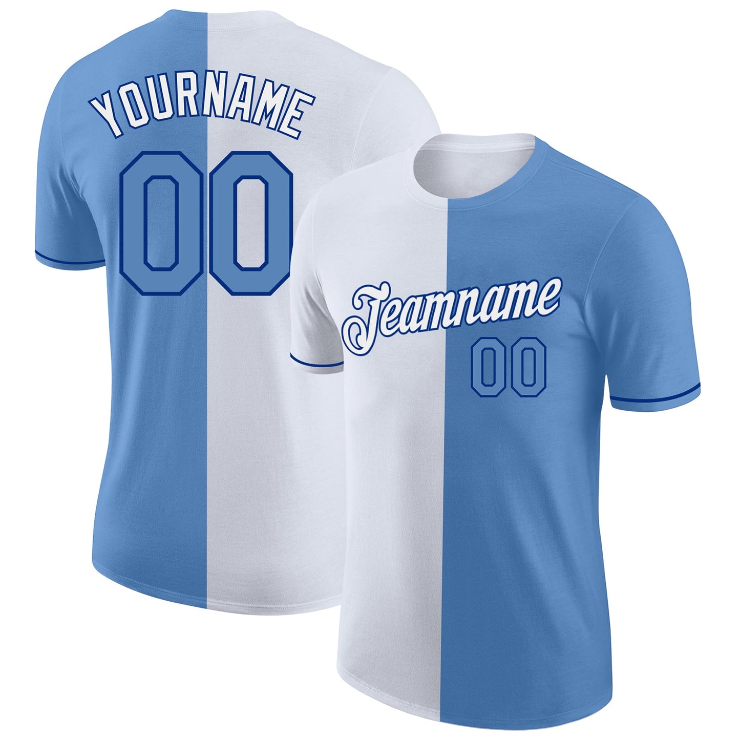 Custom Light Blue White-Royal Split Fashion Performance T-Shirt - Main View