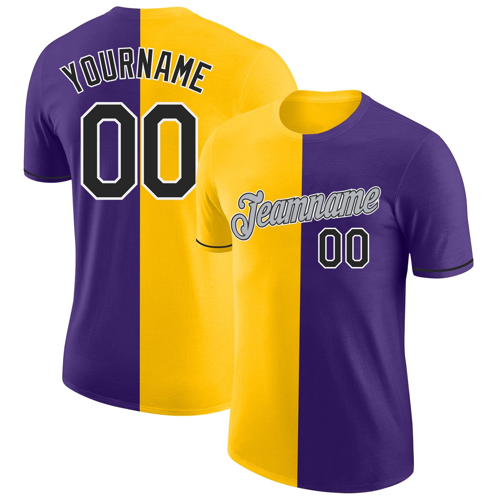 Custom Purple Black-Yellow Split Fashion Performance T-Shirt - Main View