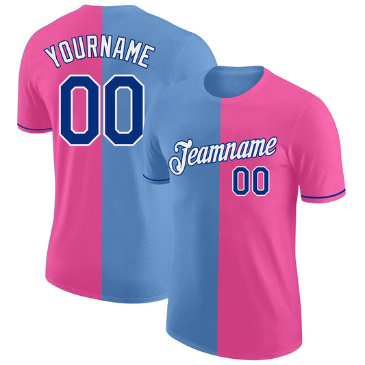 Custom Pink Royal-Light Blue Split Fashion Performance T-Shirt - Main View