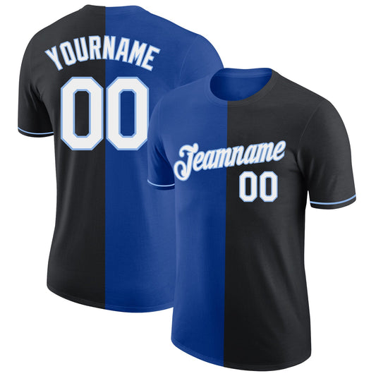 Custom Black Royal-Light Blue Split Fashion Performance T-Shirt - Main View