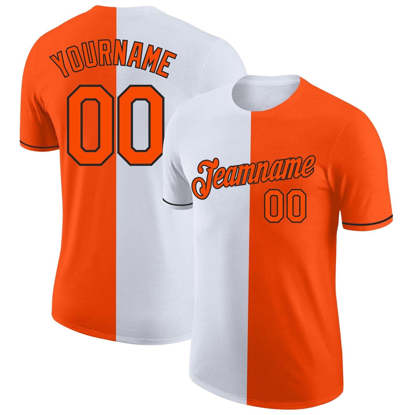 Custom Orange White-Black Split Fashion Performance T-Shirt - Main View