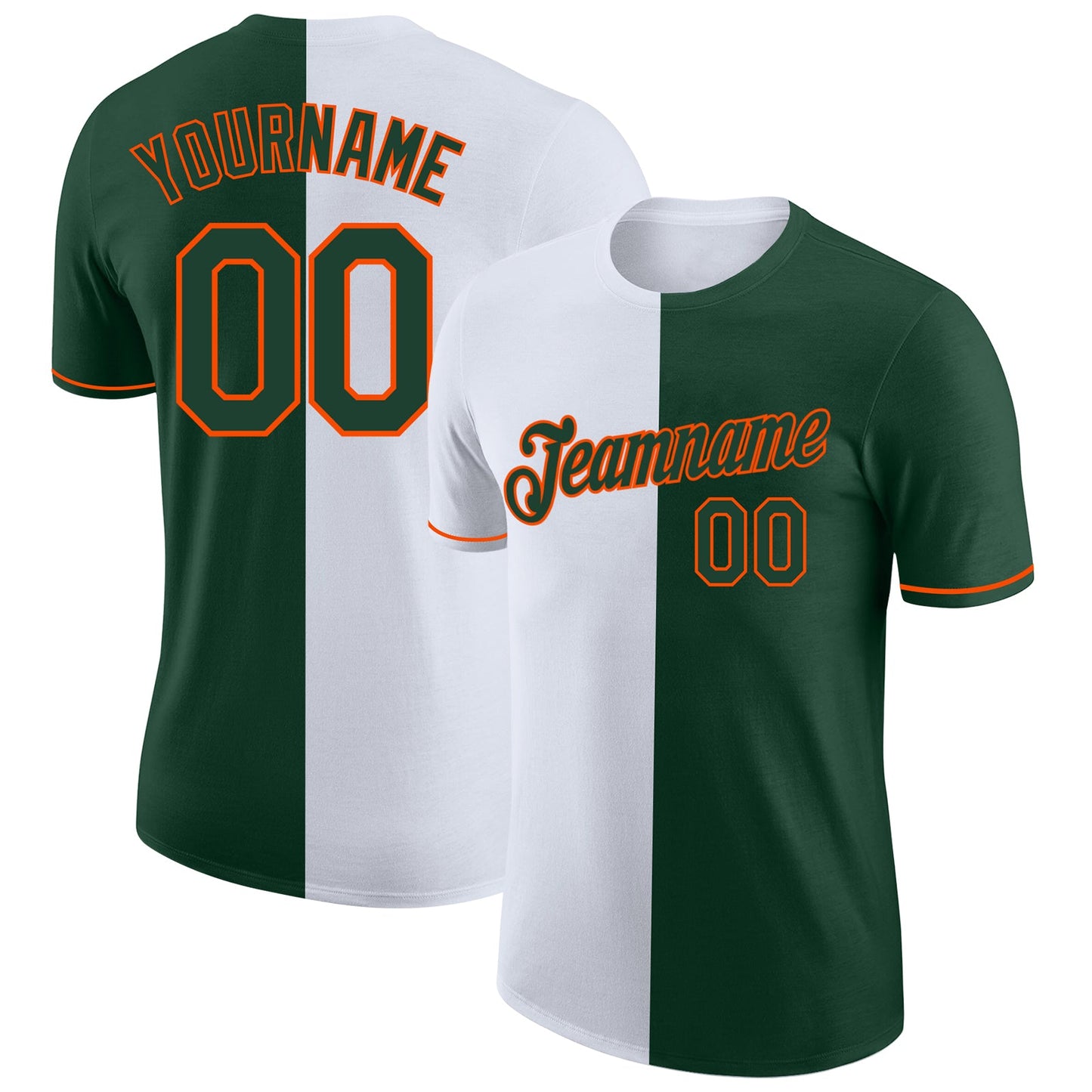 Custom Green White-Orange Split Fashion Performance T-Shirt - Main View