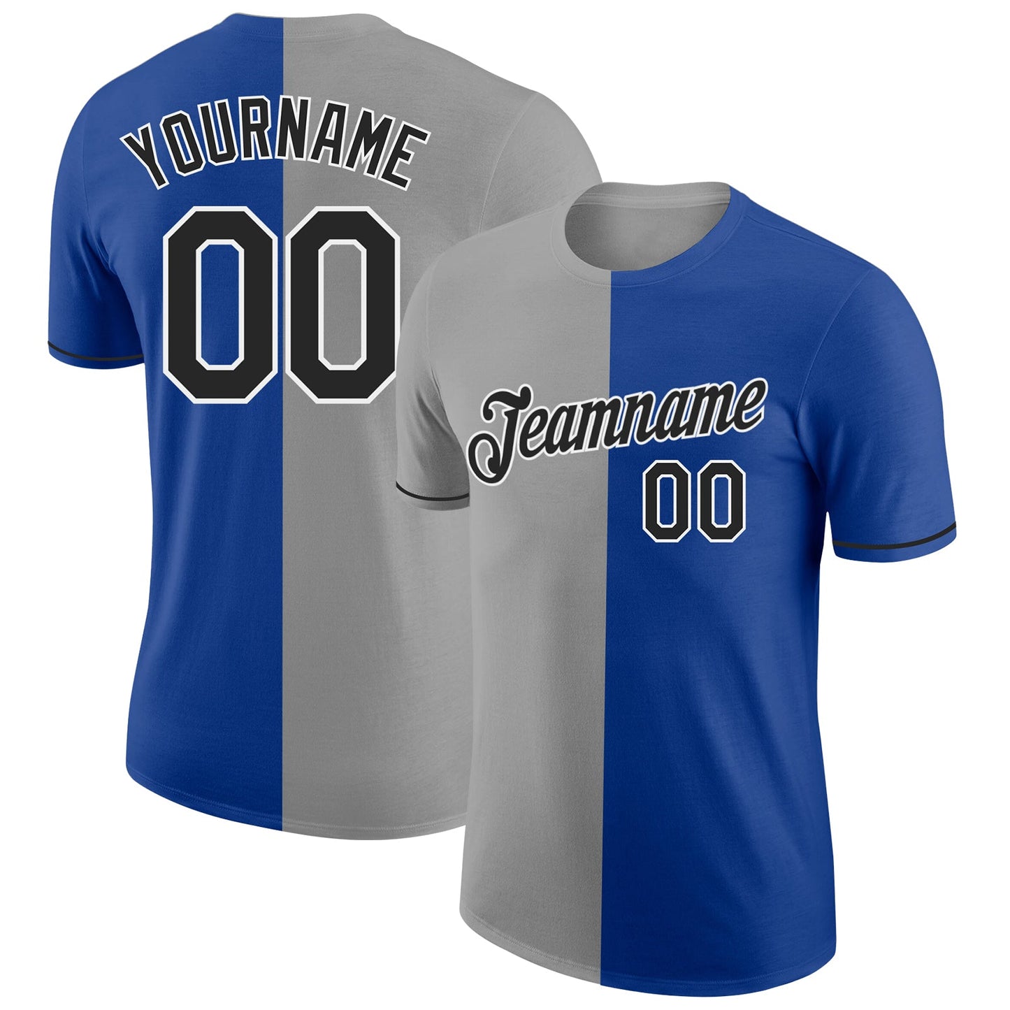 Custom Royal Black-Gray Split Fashion Performance T-Shirt - Main View