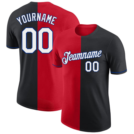 Custom Black Red-Royal Split Fashion Performance T-Shirt - Main View