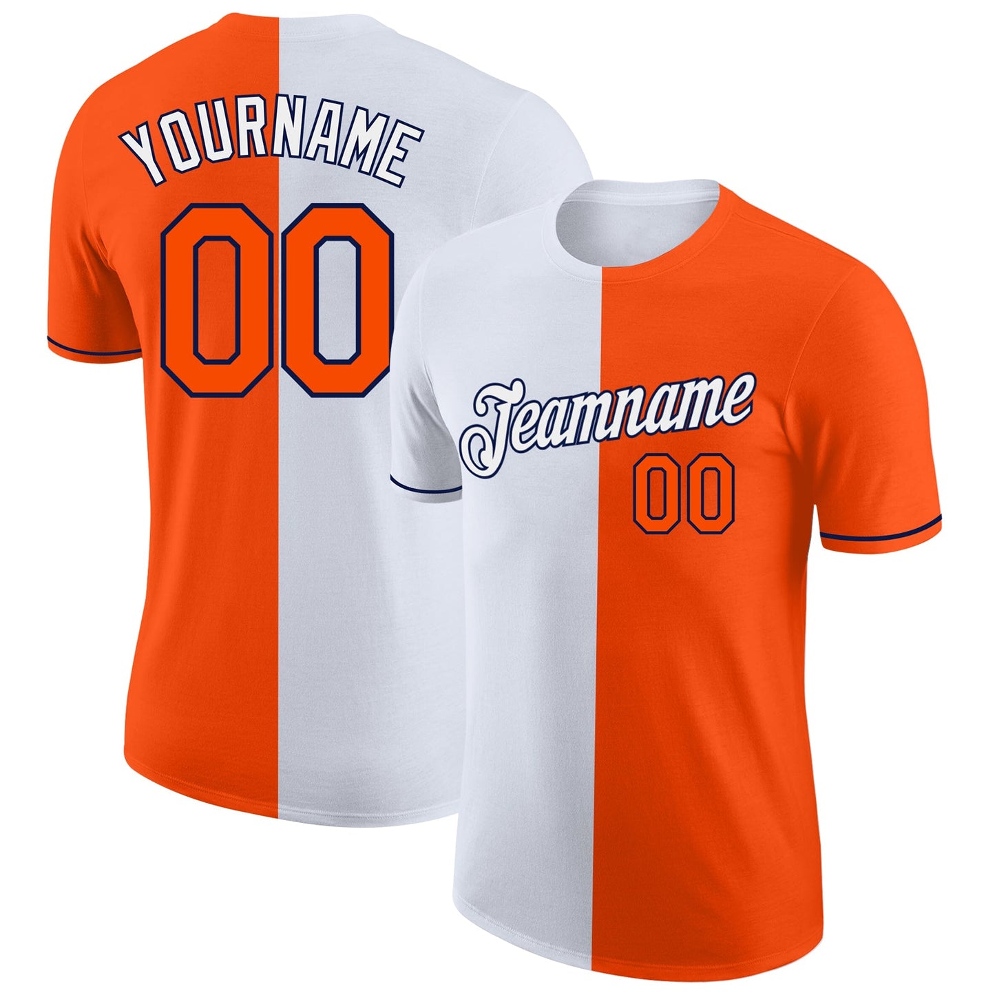 Custom Orange White-Navy Split Fashion Performance T-Shirt - Main View