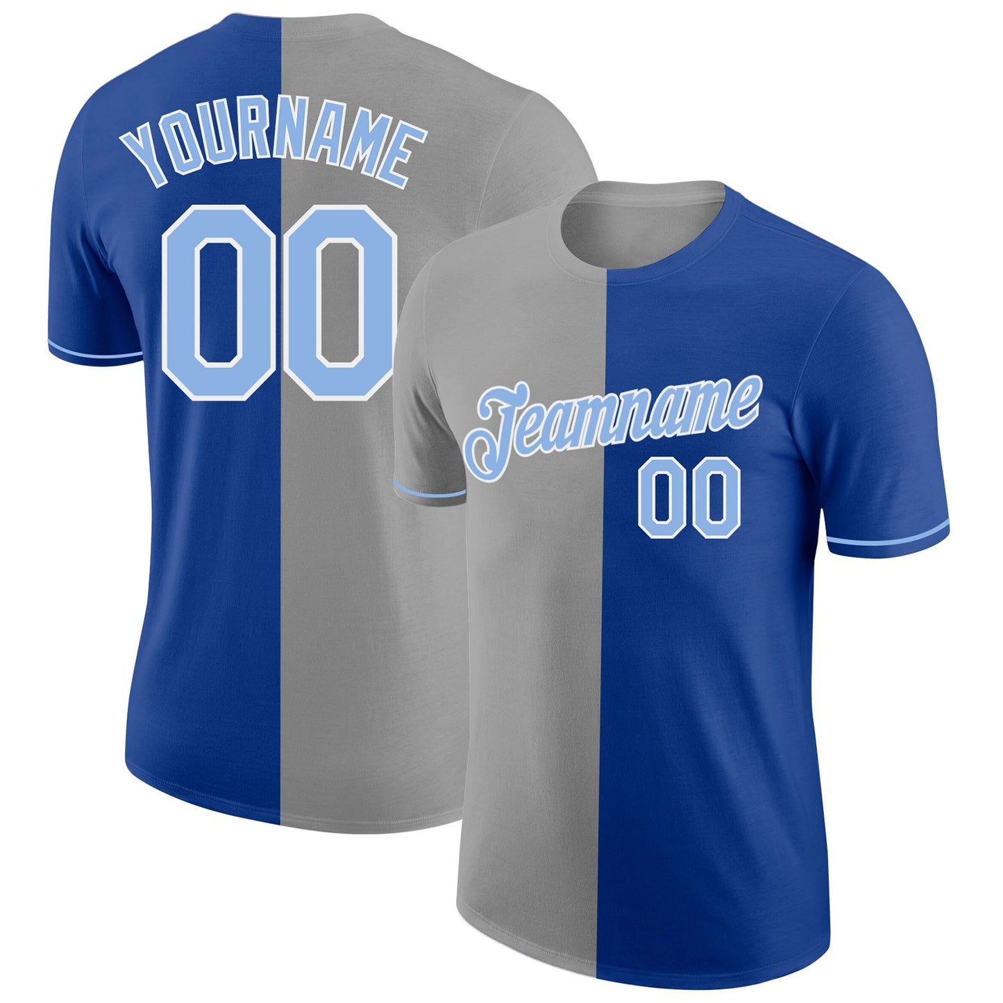Custom Royal Light Blue-Gray Split Fashion Performance T-Shirt - Main View