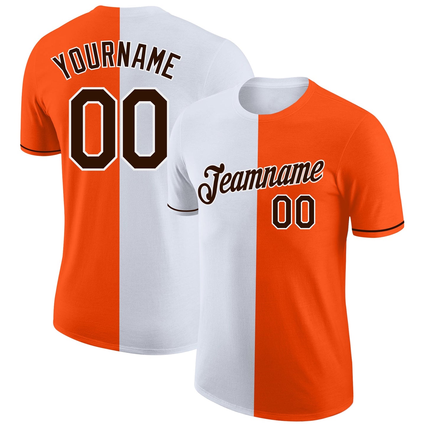 Custom Orange Brown-White Split Fashion Performance T-Shirt - Main View