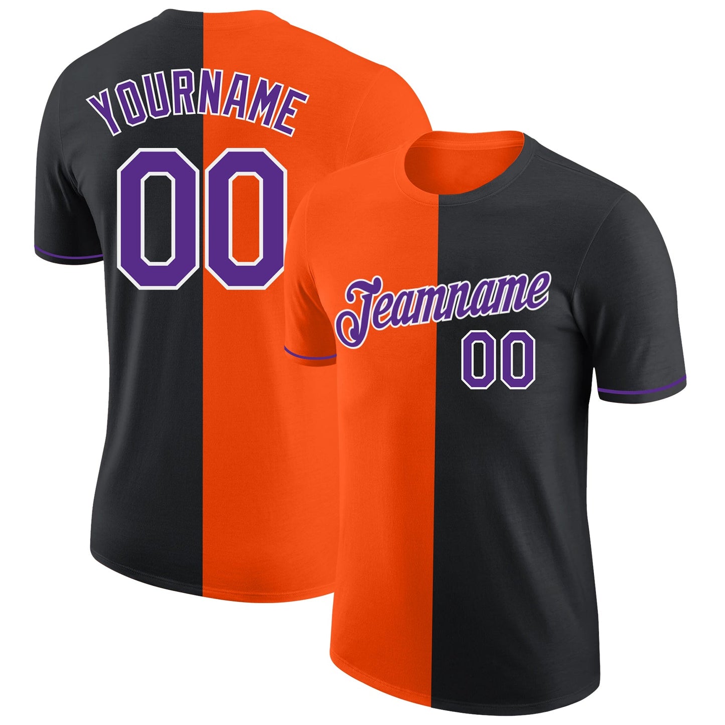 Custom Black Purple-Orange Split Fashion Performance T-Shirt - Main View