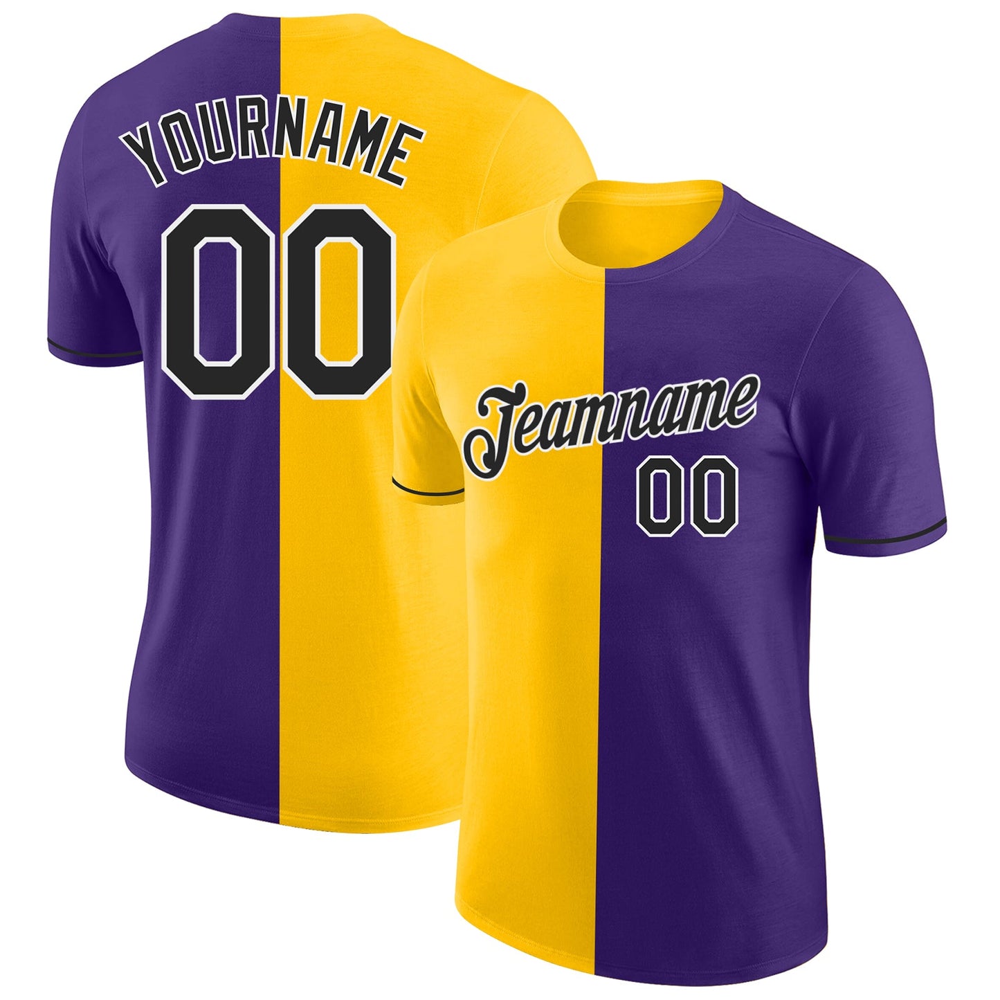 Custom Purple Black-Yellow Split Fashion Performance T-Shirt - Main View
