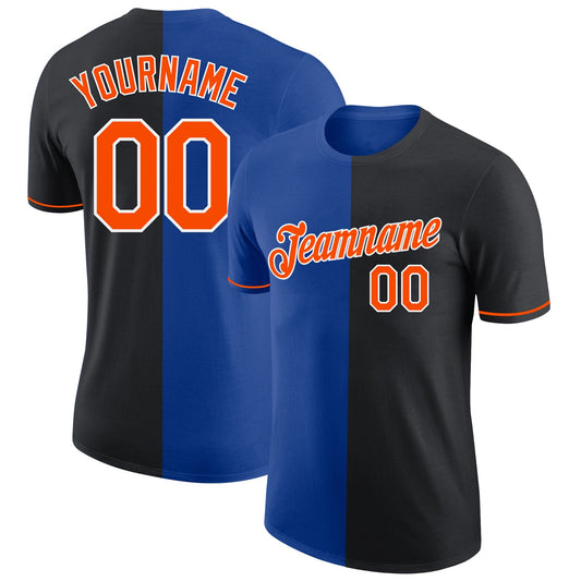 Custom Black Orange-Royal Split Fashion Performance T-Shirt - Main View
