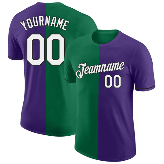 Custom Purple Kelly Green-Black Split Fashion Performance T-Shirt - Main View