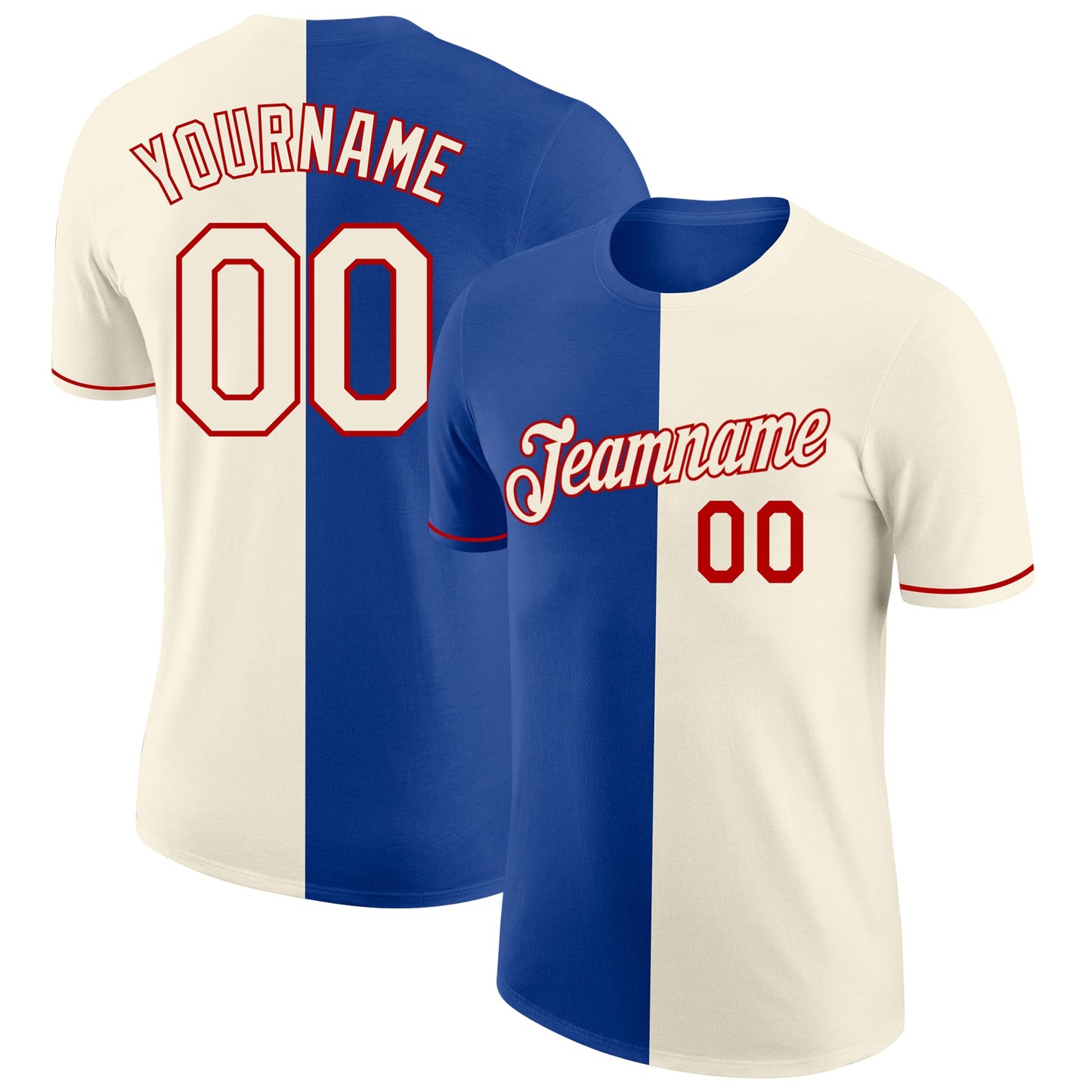 Custom Cream Royal-Red Split Fashion Performance T-Shirt - Main View