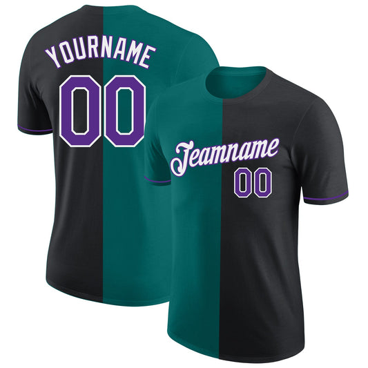 Custom Black Purple-Teal Split Fashion Performance T-Shirt - Main View