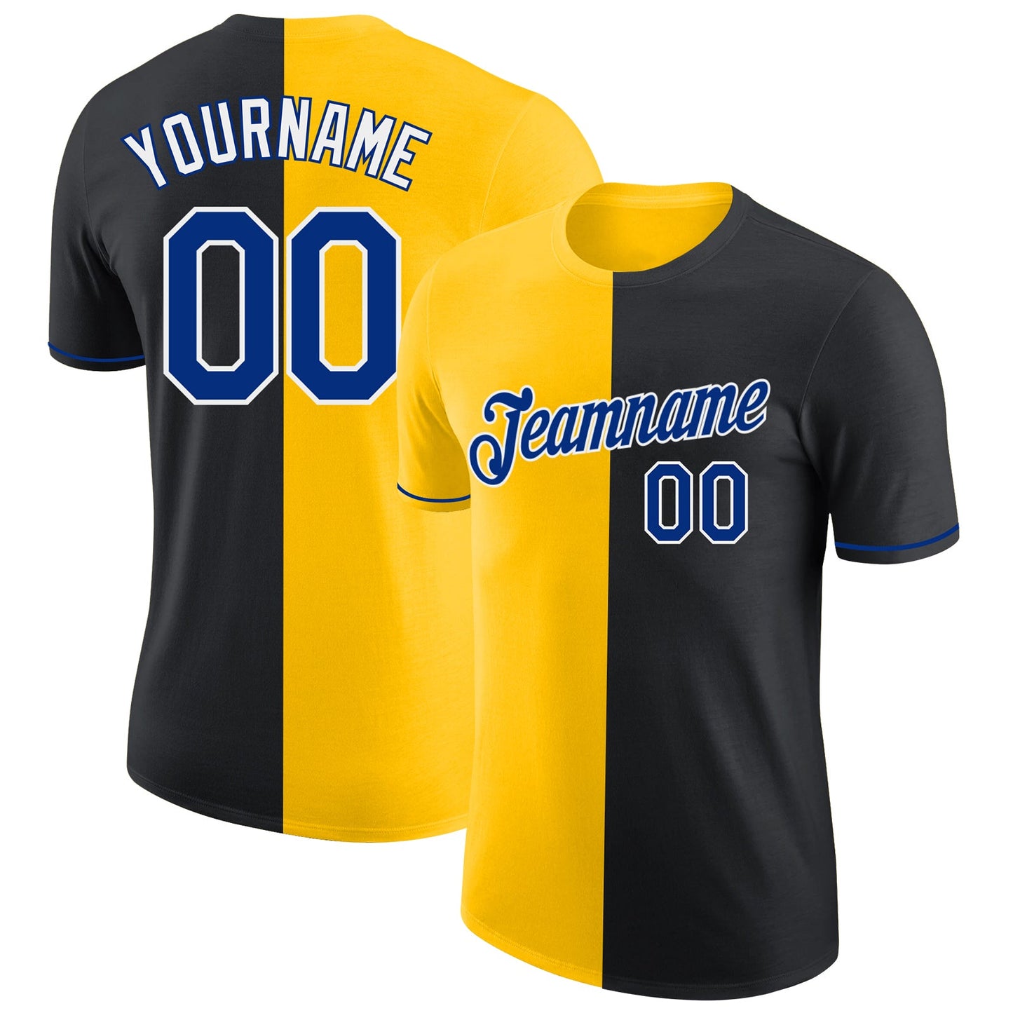 Custom Black Royal-Yellow Split Fashion Performance T-Shirt - Main View