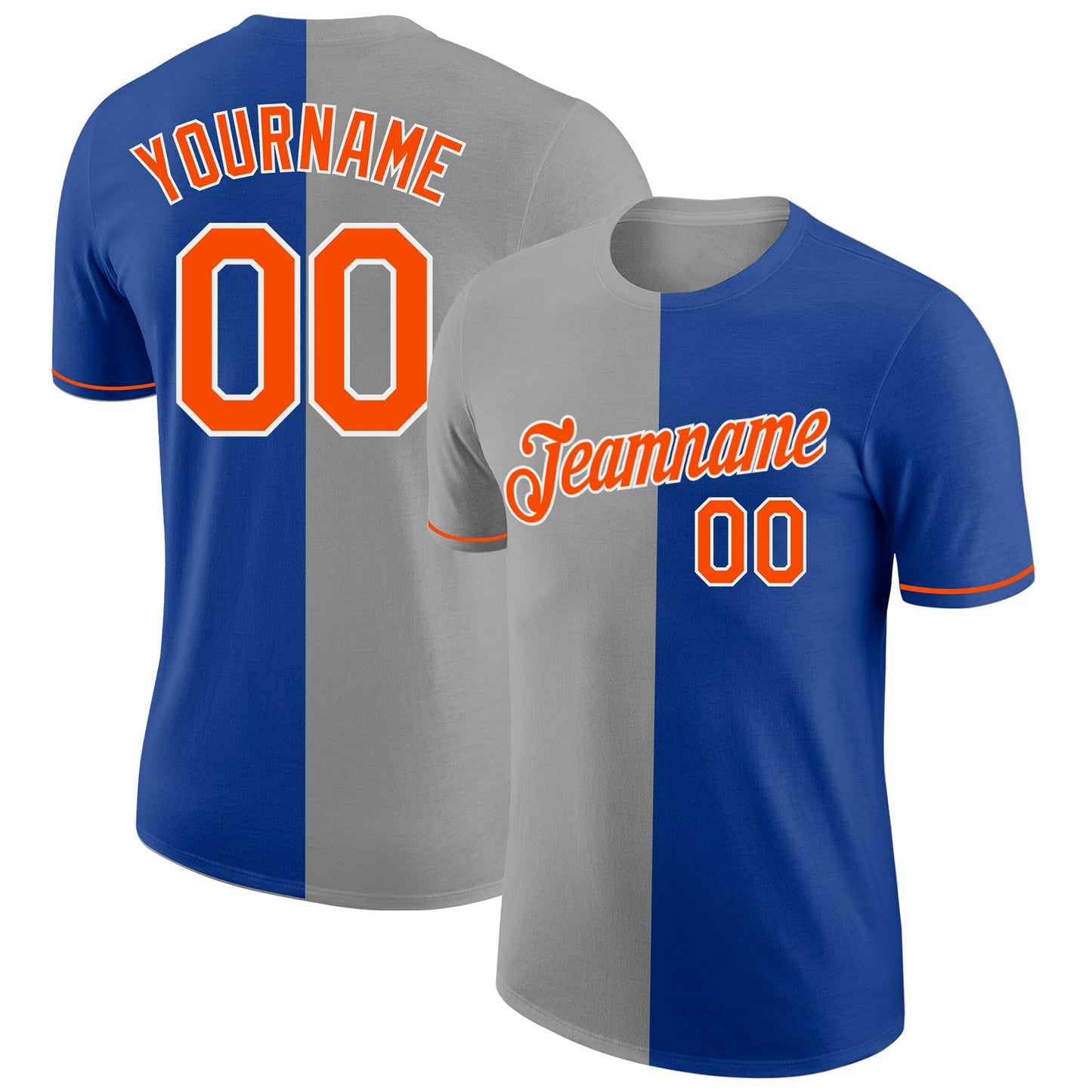 Custom Royal Orange-Gray Split Fashion Performance T-Shirt - Main View