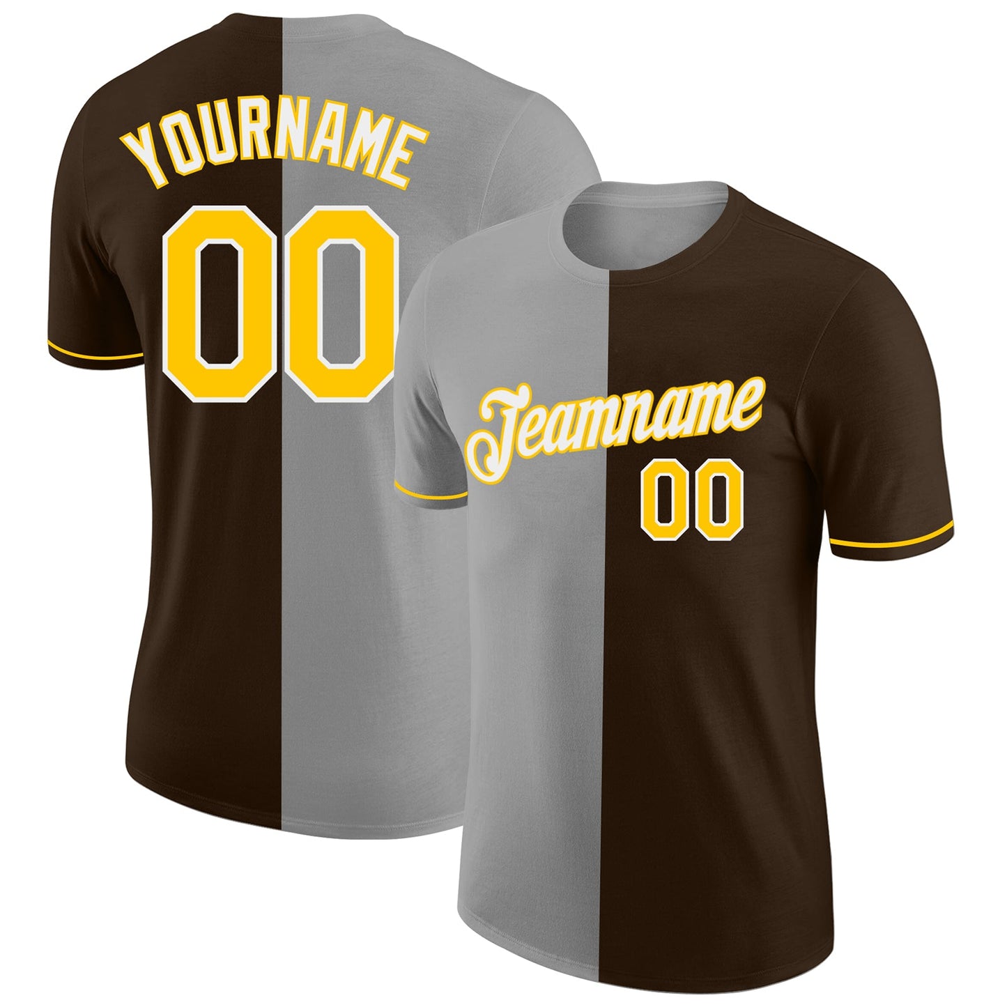 Custom Brown Yellow-Gray Split Fashion Performance T-Shirt - Main View