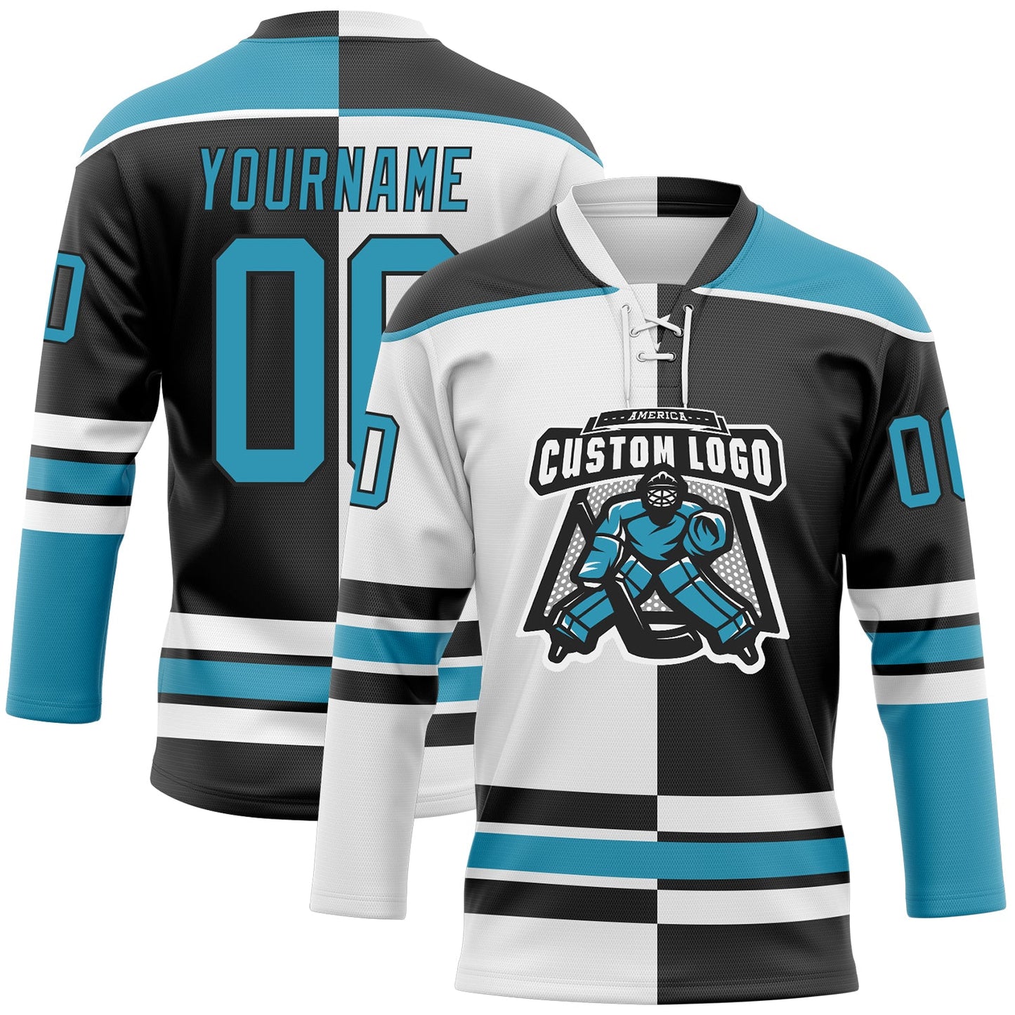 Custom Black Panther Blue-White Split Fashion Hockey Lace Neck Jersey view 2
