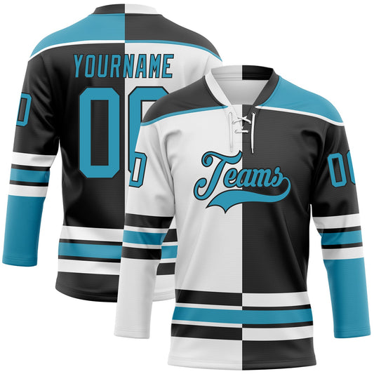 Custom Black Panther Blue-White Split Fashion Hockey Lace Neck Jersey - Main View