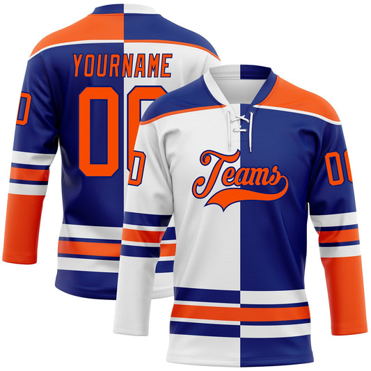 Custom Royal Orange-White Split Fashion Hockey Lace Neck Jersey - Main View