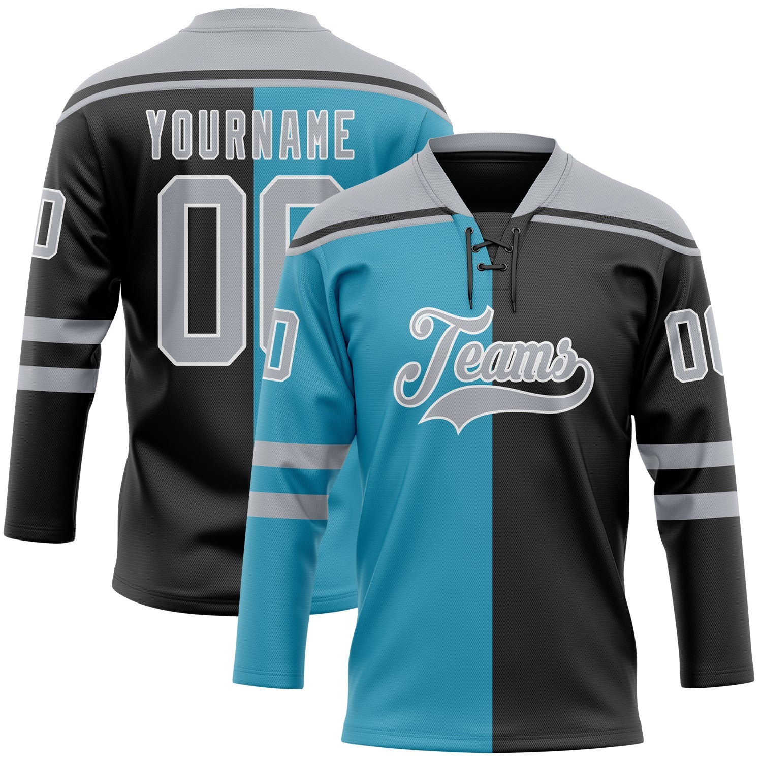 Custom Black Gray Panther Blue-White Split Fashion Hockey Lace Neck Jersey - Main View