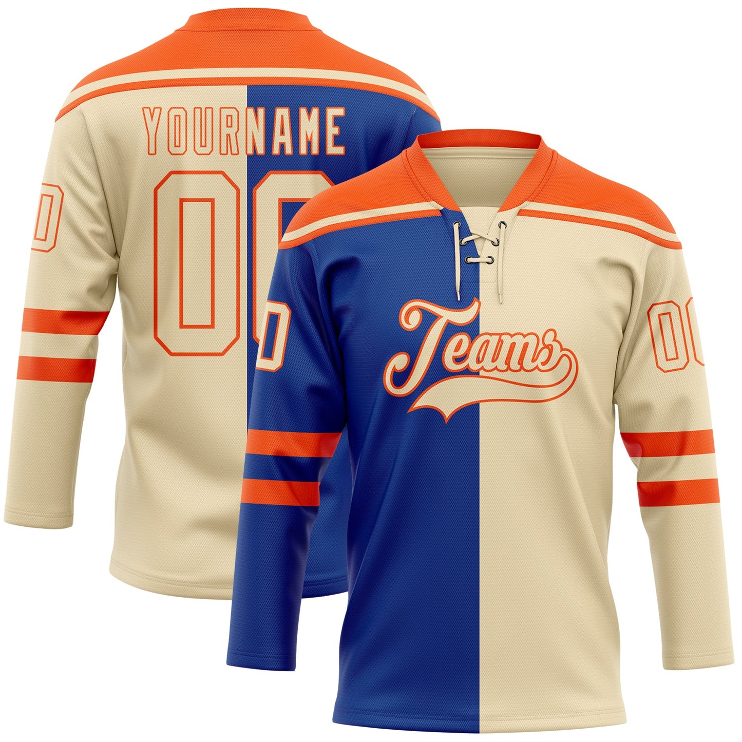 Custom Cream Royal-Orange Split Fashion Hockey Lace Neck Jersey - Main View