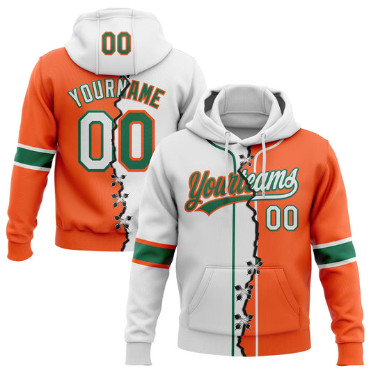 Custom Orange White-Kelly Green Split Ripped Pattern Baseball Pullover Sweatshirt Hoodie - Main View