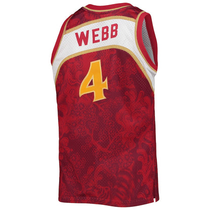 A.Hawks #4 Spud Webb Mitchell & Ness Hardwood Classics 1986-87 Lunar New Year Swingman Jersey Red Stitched American Basketball Jersey - Main View