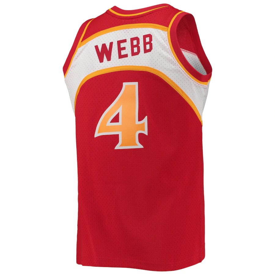A.Hawks #4 Spud Webb Mitchell & Ness Hardwood Classics Swingman Jersey Red Stitched American Basketball Jersey - Main View