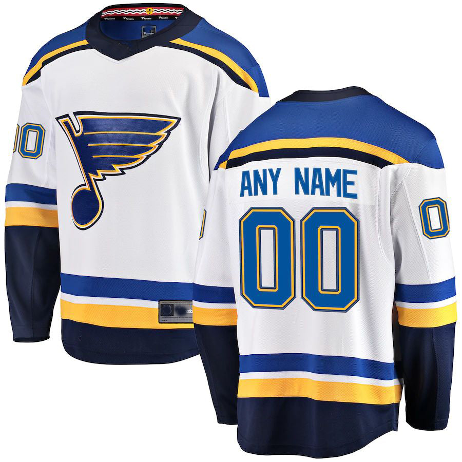 Custom St.L.Blues Fanatics Branded Away Breakaway Jersey White Stitched American Hockey Jerseys - Main View