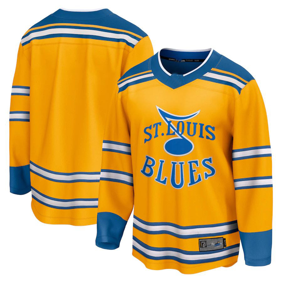 St.L.Blues Fanatics Branded Special Edition 2.0 Breakaway Blank Jersey Yellow Stitched American Hockey Jerseys - Main View
