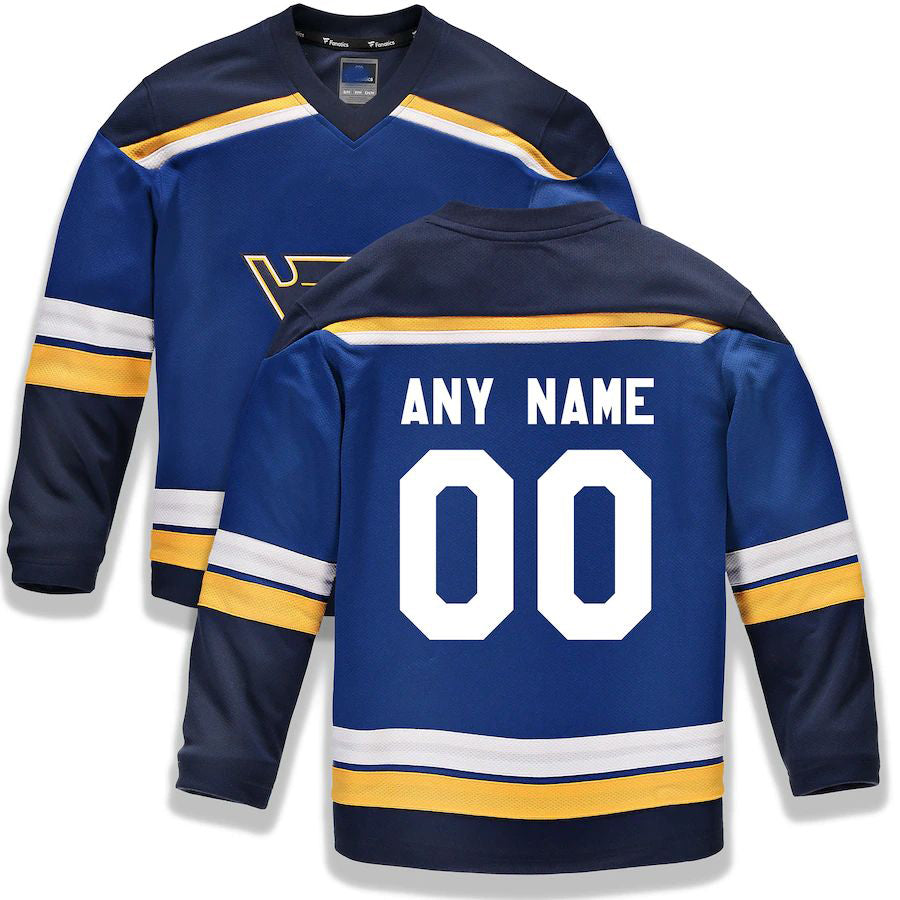 Custom St.L.Blues Fanatics Branded Home Replica Blue Stitched American Hockey Jerseys - Main View