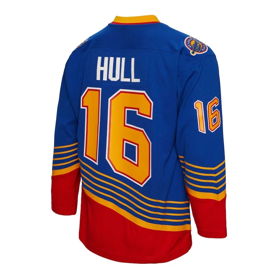 St.L.Blues #16 Brett Hull Mitchell & Ness 1995-96 Blue Line Player Jersey - Blue Stitched American Hockey Jerseys - Main View
